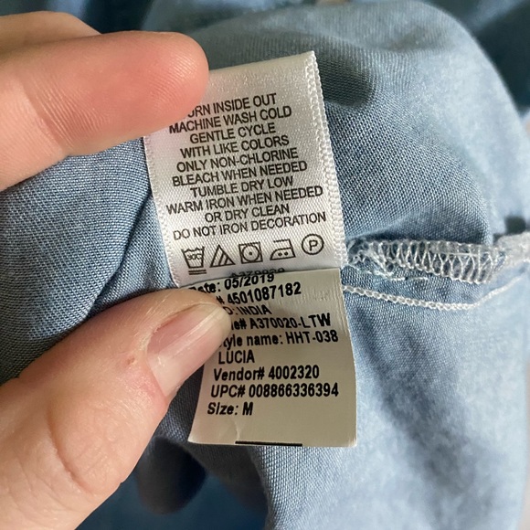 Haute Hippie | Medium Chambray "Lucia" Floral Embroidered Collared Button Down - Picture 7 of 9